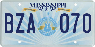 MS license plate BZA070