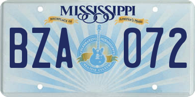 MS license plate BZA072