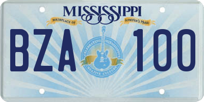 MS license plate BZA100