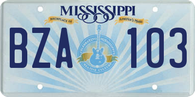 MS license plate BZA103