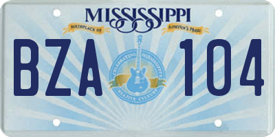 MS license plate BZA104