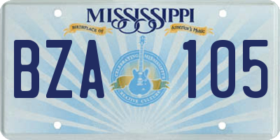 MS license plate BZA105