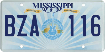 MS license plate BZA116