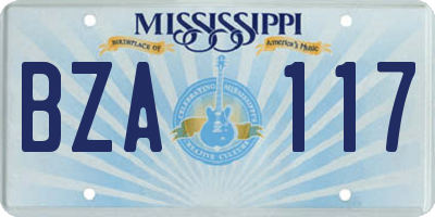 MS license plate BZA117