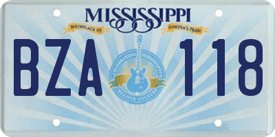 MS license plate BZA118