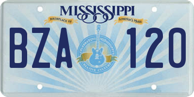 MS license plate BZA120