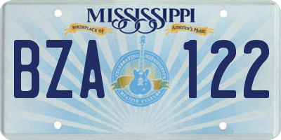 MS license plate BZA122