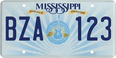 MS license plate BZA123