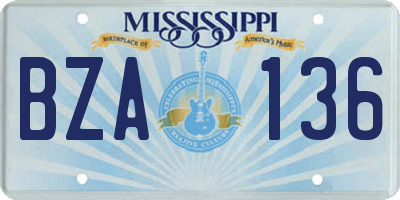 MS license plate BZA136