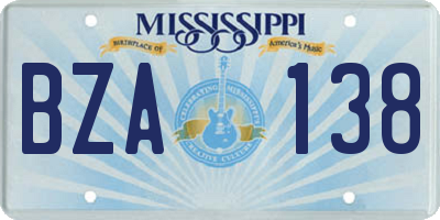 MS license plate BZA138
