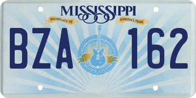 MS license plate BZA162