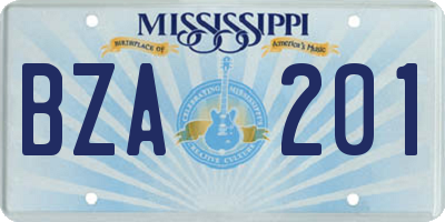 MS license plate BZA201