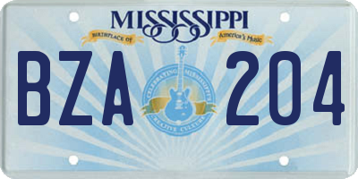 MS license plate BZA204