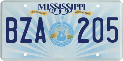 MS license plate BZA205