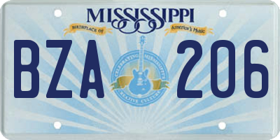 MS license plate BZA206