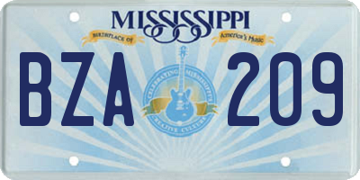 MS license plate BZA209