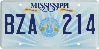 MS license plate BZA214