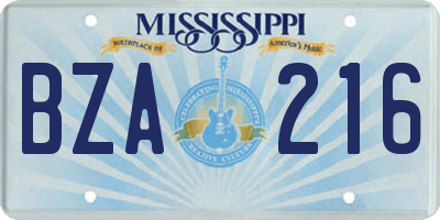 MS license plate BZA216