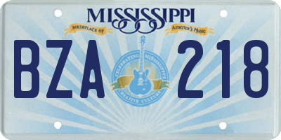 MS license plate BZA218