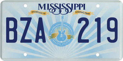 MS license plate BZA219