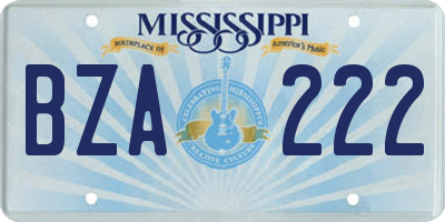 MS license plate BZA222