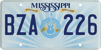 MS license plate BZA226
