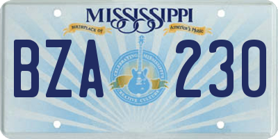 MS license plate BZA230