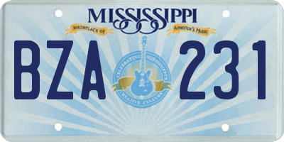 MS license plate BZA231