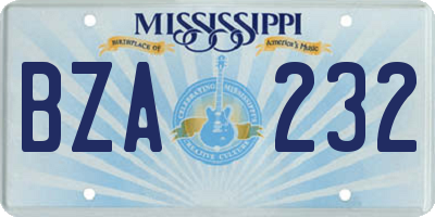 MS license plate BZA232