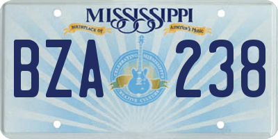 MS license plate BZA238
