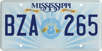 MS license plate BZA265