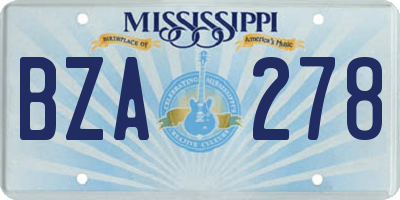 MS license plate BZA278