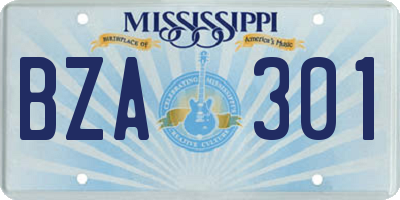 MS license plate BZA301