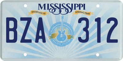 MS license plate BZA312