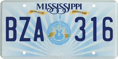 MS license plate BZA316