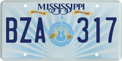 MS license plate BZA317