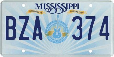 MS license plate BZA374