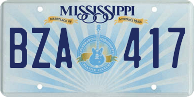 MS license plate BZA417