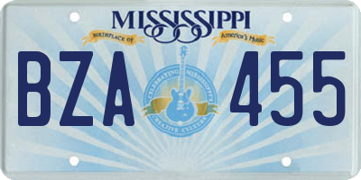 MS license plate BZA455