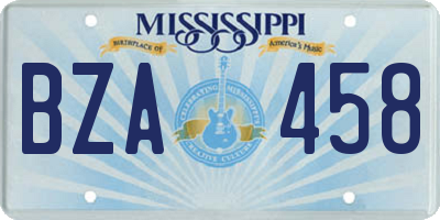 MS license plate BZA458