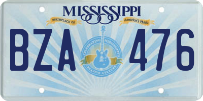 MS license plate BZA476