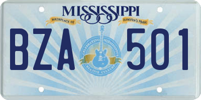MS license plate BZA501