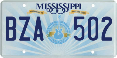 MS license plate BZA502