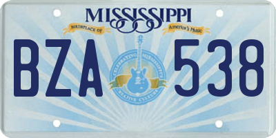 MS license plate BZA538