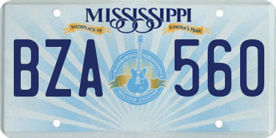 MS license plate BZA560