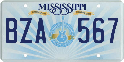 MS license plate BZA567