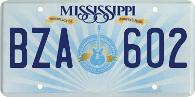 MS license plate BZA602