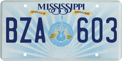MS license plate BZA603
