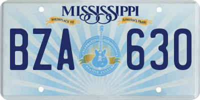 MS license plate BZA630