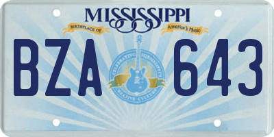 MS license plate BZA643